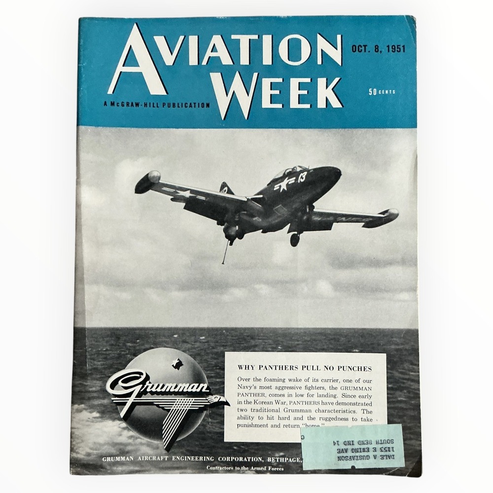 Aviation Week Magazine October 8 1951 Grumman Panther F9F Korean War